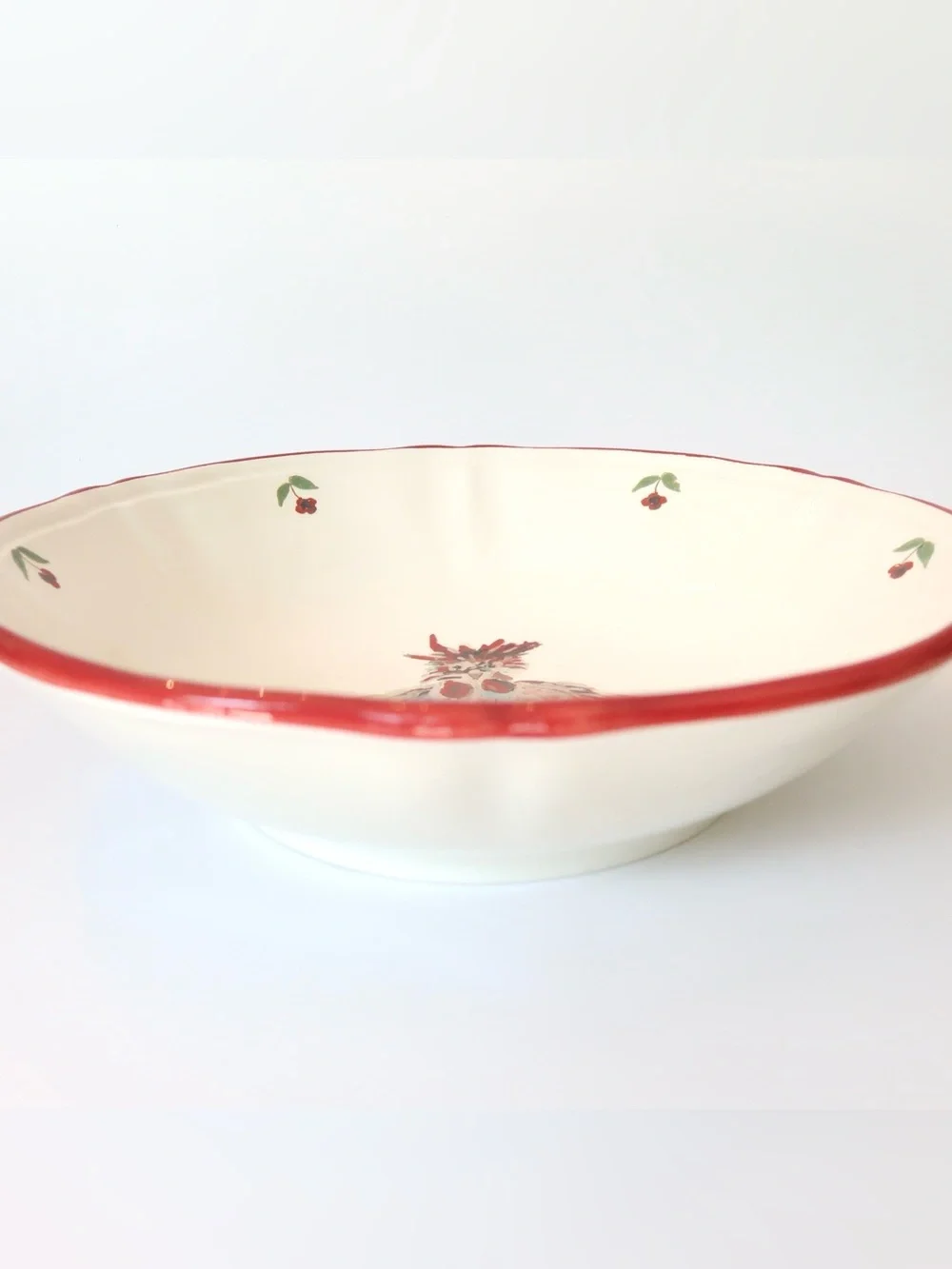 Jacques Pepin Sur La Table Rooster Chicken 13” Serving Bowl Italy Red Rim
